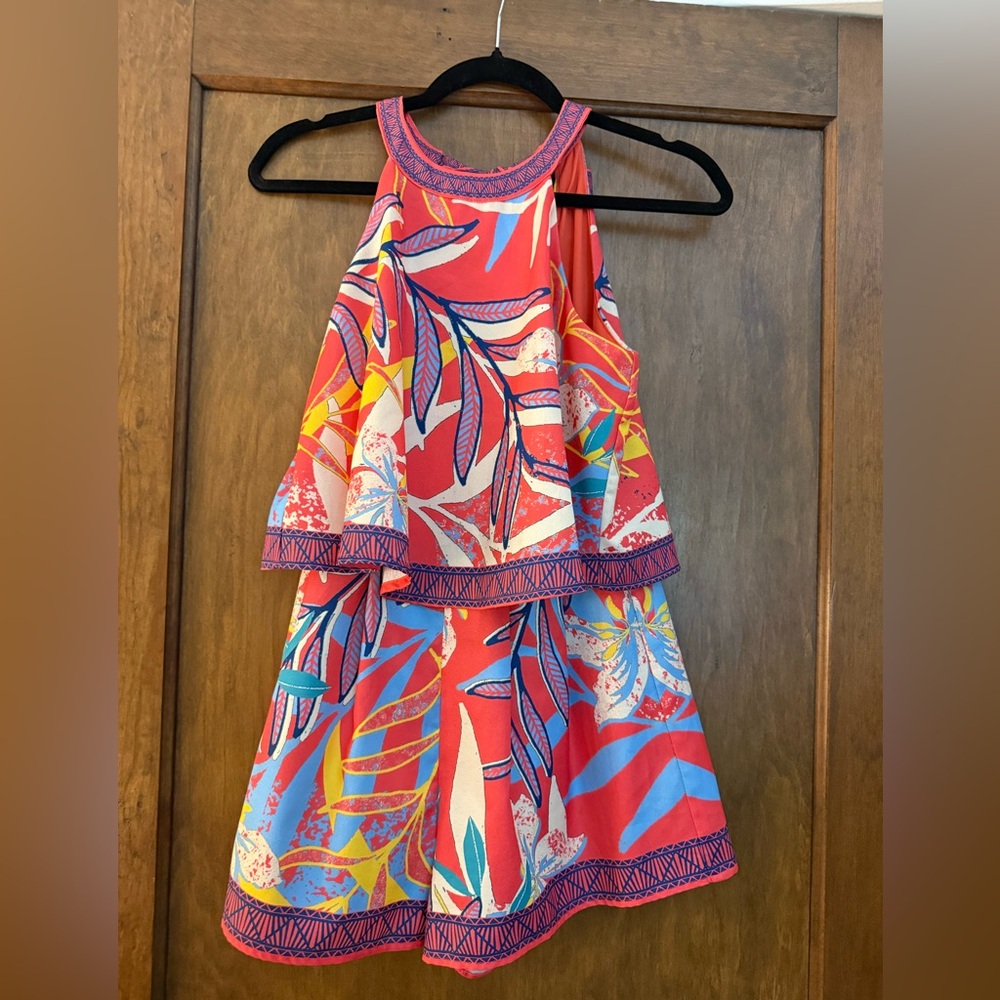 Flying Tomato Red and Blue Tropical Mini Romper